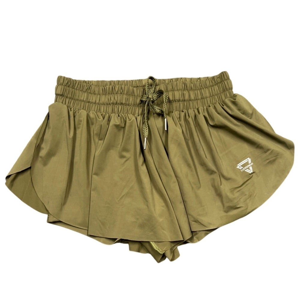 Luogongzi Women's Small Olive Green 2-in-1 Flowy Athletic Running Gym Shorts